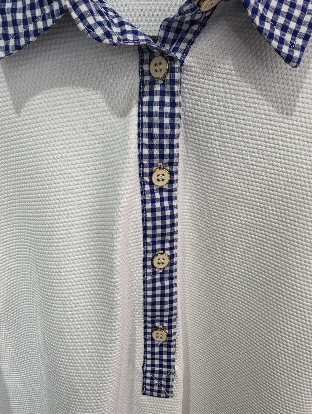 J.McLaughlin Long Sleeve Waffle Texture Polo Shirt White Blue Gingham Size XL - Picture 4 of 12